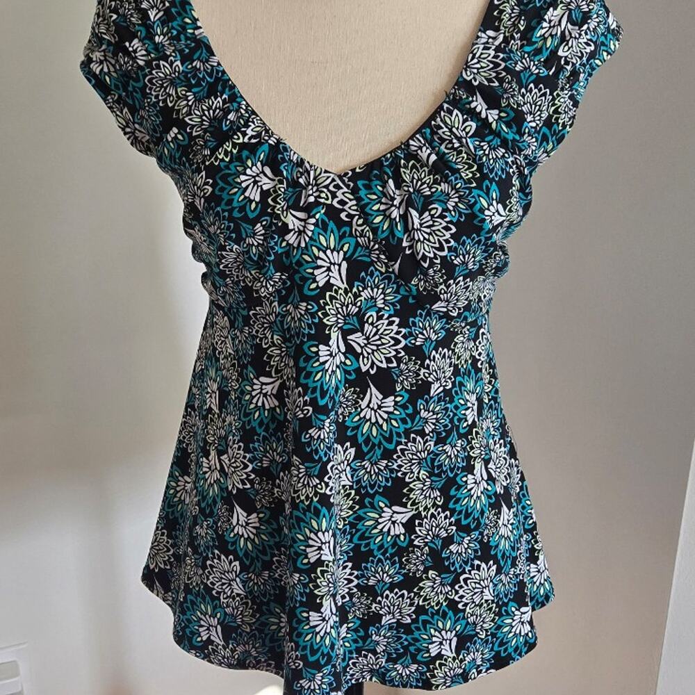 Y2k vintage 90s black print womens blouse top small